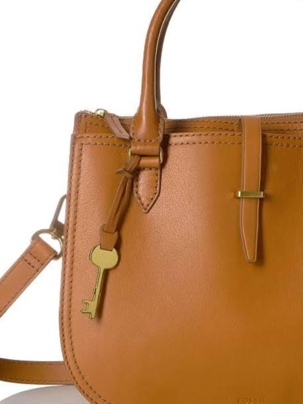 Fossil Tan Leather Ryder Crossbody Satchel in Cognac Brown - Gold Hardware